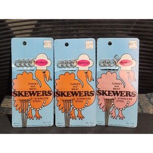 Vintage Set Of 3 Packages Original 60s Kenberry Stainless Steel 5" Meat Skewers
